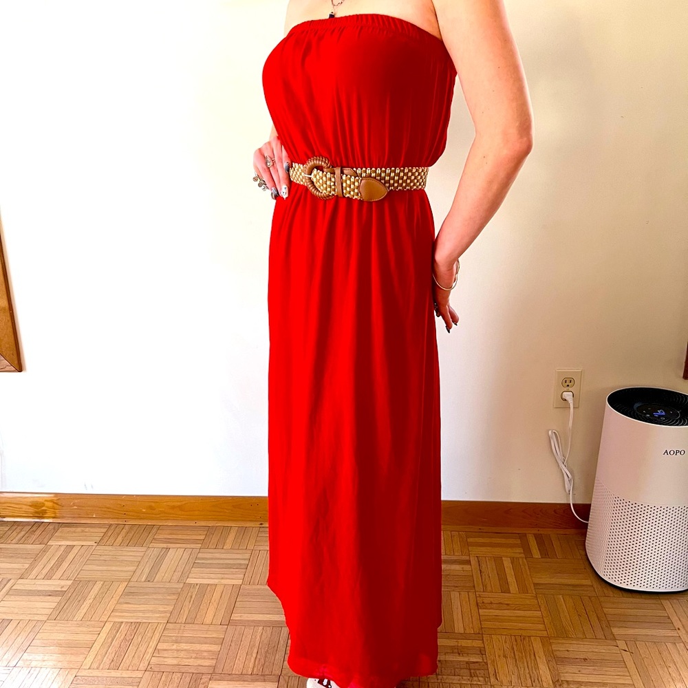 Strapless forever 21 womens summer dress, floor length, chine with silk liner